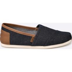 Toms - Mokasyny. Niebieskie mokasyny Toms, bez wzorów, z materiału, z okrągłym noskiem, bez obcasa, bez zapięcia. W wyprzedaży za 139.90 zł.