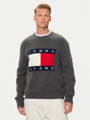 Tommy Jeans Sweter Flag DM0DM19442 Szary Regular Fit. Szare swetry rozpinane Tommy Jeans, m, bez wzorów, z jeansu, bez kołnierzyka, bez ramiączek. Za 289.99 zł.