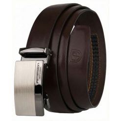 Skórzany pasek męski w ciemnobrązowym kolorze z automatyczną, srebrną klamrą Peterson PTN A012 D.BROWN. Brązowe paski Peterson, bez wzorów, ze skóry, eleganckie. Za 89.99 zł.