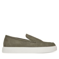 Półbuty Calvin Klein. Szare eleganckie półbuty CALVIN KLEIN, bez wzorów, bez obcasa, bez zapięcia. Za 649.99 zł.