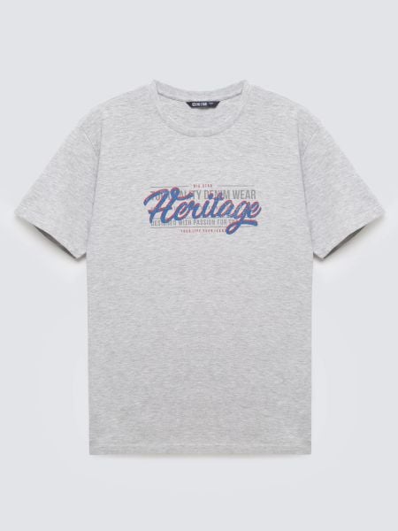 Koszulka męska z nadrukiem szara Keren 902. Szare t-shirty BIG STAR, l, bez wzorów, z bawełny, bez kołnierzyka, bez ramiączek. Za 99.99 zł.