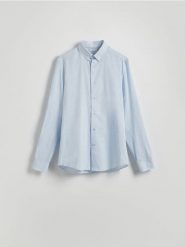 Koszula regular z lnem - jasnoniebieski. Niebieskie koszule Reserved, l, bez wzorów, z bawełny, bez kołnierzyka, bez ramiączek. Za 149.99 zł.