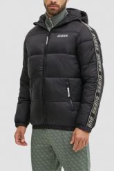 GUESS Czarna kurtka męska Arlo Padded Jacket. Czarne kurtki Guess, l, z aplikacjami, z poliamidu, bez kaptura. W wyprzedaży za 429.99 zł.