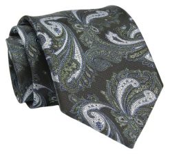 Klasyczny, Szeroki Krawat Męski CHATTIER - Odcienie Zieleni, Orientalny Wzór. Zielone krawaty i muchy Chattier, bez wzorów, z tkaniny. Za 49.00 zł.