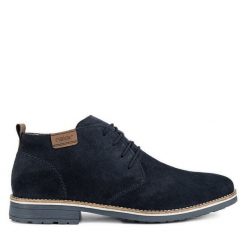 Półbuty Rieker. Niebieskie eleganckie półbuty Rieker, bez wzorów, bez obcasa, bez zapięcia. Za 319.00 zł.