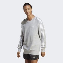 Essentials French Terry 3-Stripes Sweatshirt. Szare bluzy Adidas, m, bez wzorów, bez kaptura. Za 179.00 zł.