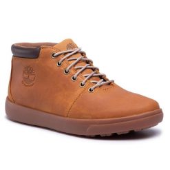 Trzewiki Timberland. Brązowe botki sznurowane Timberland, bez wzorów, bez obcasa, bez zapięcia. Za 749.99 zł.