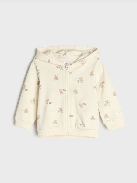 Rozpinana bluza z kapturem z motywem misiów - kremowy. Białe bluzy z kapturem Sinsay, m, bez wzorów, z kapturem. Za 19.99 zł.