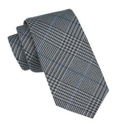 Wełniany Krawat - Alties - Popielato-Niebieska Kratka. Szare krawaty i muchy Alties, bez wzorów, z bawełny. Za 55.00 zł.