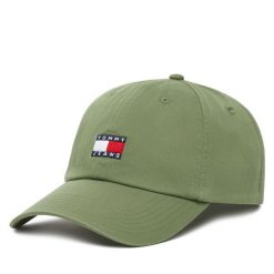 Czapka z daszkiem Tommy Jeans. Zielone czapki z daszkiem Tommy Jeans, bez wzorów, z jeansu. Za 169.99 zł.