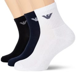 Skarpety męskie Emporio Armani Calza 3-Pack. Białe skarpety Emporio Armani Connected, bez wzorów, z bawełny. Za 131.99 zł.