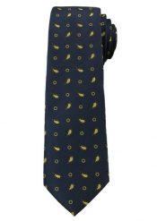 Krawat Męski z Żółtym Wzorem PAISLEY- 6 cm - Angelo di Monti, Ciemnogranatowy. Niebieskie krawaty i muchy Angelo di Monti, bez wzorów. Za 45.00 zł.