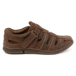 KOMODO Buty męskie skórzane półbuty na rzep przewiewne 931K brązowe. Brązowe eleganckie półbuty bez wzorów, ze skóry, bez obcasa, bez zapięcia. Za 367.89 zł.