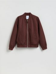 Kurtka bomberka ze stójką - ciemnobrązowy. Brązowe kurtki Reserved, l, bez wzorów, bez kaptura. Za 199.99 zł.