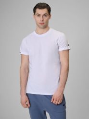 4F T-shirt regular gładki męski - biały S. Białe t-shirty 4F, m, bez wzorów, z bawełny, bez kołnierzyka, bez ramiączek. Za 59.99 zł.