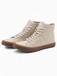 Buty męskie trampki za kostkę z gumową podeszwą – kremowe V1 OM-FOTH-0187 - 45. Białe trampki Ombre Clothing, m, bez wzorów, za kostkę, bez zapięcia. Za 149.99 zł.