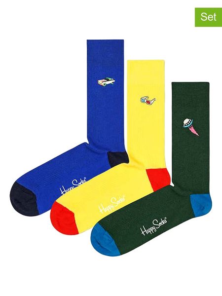 Happy Socks Skarpety (3 pary) w kolorze niebiesko-żółto-zielonym rozmiar: 36-40. Niebieskie skarpety Happy Socks, bez wzorów. Za 82.83 zł.