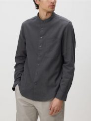 Koszula regular fit z lnem - ciemnoszary. Szare koszule Reserved, l, bez wzorów, z bawełny, bez kołnierzyka, bez ramiączek. Za 139.99 zł.