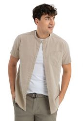 Koszula z krótkim rękawem, Regular Fit, C-TRIFO. Brązowe koszule Volcano, m, bez wzorów, z bawełny, bez kołnierzyka, bez ramiączek. Za 149.99 zł.