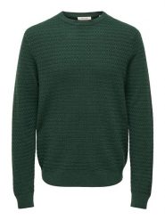 ONLY & SONS Sweter w kolorze ciemnozielonym rozmiar: M. Zielone swetry nierozpinane Only & Sons, m, bez wzorów, z bawełny, bez kołnierzyka, bez ramiączek. Za 124.95 zł.