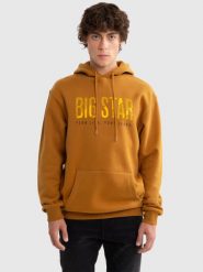 Bluza męska z kapturem z logo BIG STAR musztardowa Bruden 803. Brązowe bluzy BIG STAR, l, bez wzorów, z jeansu, z kapturem. W wyprzedaży za 199.99 zł.