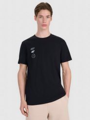 4F T-shirt regular z nadrukiem męski - czarny XXL. Czarne t-shirty 4F, m, bez wzorów, z bawełny, bez kołnierzyka, bez ramiączek. Za 59.99 zł.