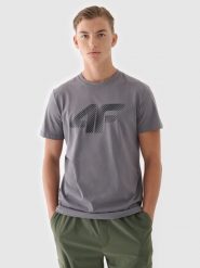 4F T-shirt regular z nadrukiem męski - szary S. Szare t-shirty 4F, m, bez wzorów, z bawełny, bez kołnierzyka, bez ramiączek. Za 59.99 zł.