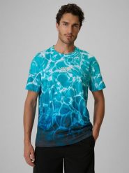 4F T-shirt relaxed z nadrukiem męski - turkusowy S. Niebieskie t-shirty 4F, m, bez wzorów, z bawełny, bez kołnierzyka, bez ramiączek. Za 99.99 zł.