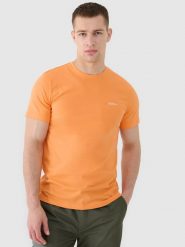 4F T-shirt regular gładki męski - pomarańczowy 3XL. Brązowe t-shirty 4F, m, bez wzorów, z bawełny, bez kołnierzyka, bez ramiączek. W wyprzedaży za 39.99 zł.