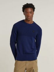 G-Star Sweter w kolorze granatowym rozmiar: L. Niebieskie swetry nierozpinane G-Star, l, bez wzorów, z bawełny, bez kołnierzyka, bez ramiączek. Za 185.76 zł.