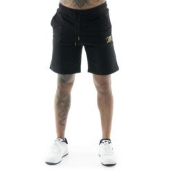 Spodnie dresowe z bawełna z sznurek regulacyjny na co dzień. Czarne szorty LEONE 1947 APPAREL, bez wzorów, z bawełny, sportowe. W wyprzedaży za 79.36 zł.