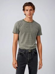 Weekday Koszulka w kolorze oliwkowo-białym rozmiar: M. Brązowe bezrękawniki Weekday, m, bez wzorów, z bawełny, bez kołnierzyka, bez ramiączek. Za 39.99 zł.