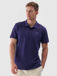 4F Koszulka polo regular męska - granatowa S. Niebieskie koszulki polo 4F, m, bez wzorów, z bawełny, bez kołnierzyka, bez ramiączek. W wyprzedaży za 49.99 zł.
