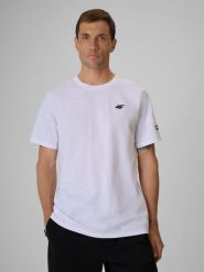 4F T-shirt regular gładki męski - biały XXL. Białe t-shirty 4F, m, bez wzorów, z bawełny, bez kołnierzyka, bez ramiączek. Za 69.99 zł.