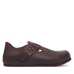 Półbuty Birkenstock. Brązowe eleganckie półbuty Birkenstock, bez wzorów, bez obcasa, bez zapięcia. Za 719.99 zł.