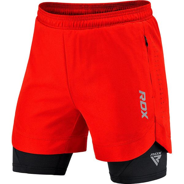 Spodenki treningowe RDX T16. Czerwone krótkie spodenki sportowe RDX, l, bez wzorów, z materiału. Za 159.99 zł.