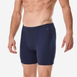 Bokserki długie pływackie męskie Decathlon Fiti. Niebieskie odzież kąpielowa Decathlon, m, bez wzorów, z materiału, sportowe. Za 99.99 zł.