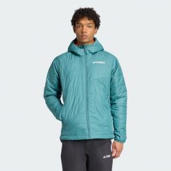 Kurtka Terrex Multi Synthetic Insulated Hooded. Niebieskie kurtki Adidas, s, bez wzorów, z materiału, bez kaptura. W wyprzedaży za 389.35 zł.