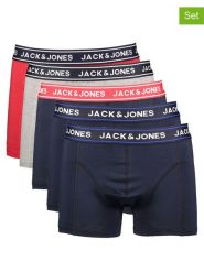 Jack & Jones Bokserki (5 par) "Chector Solid" w kolorze granatowym, czerwonym i szarym rozmiar: S. Czerwone bokserki Jack & Jones, s, bez wzorów. Za 79.40 zł.