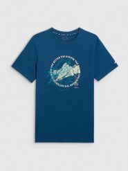 4F T-shirt regular z nadrukiem męski - turkusowy 3XL. Niebieskie t-shirty 4F, m, bez wzorów, z bawełny, bez kołnierzyka, bez ramiączek. Za 59.99 zł.