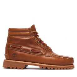 Trzewiki Timberland. Brązowe botki sznurowane Timberland, bez wzorów, bez obcasa, bez zapięcia. Za 949.99 zł.
