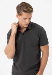 Bawełniane, gładkie polo O-WAN. Szare koszulki polo sportowe Volcano, l, bez wzorów, z bawełny, bez kołnierzyka, bez ramiączek. Za 109.99 zł.