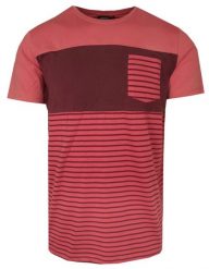 T-Shirt Koralowy w Paski, z Kieszonką, Męski, Koszulka, Krótki Rękaw, U-neck. Czerwone bluzki z długim rękawem Porthal, m, bez wzorów, z bawełny, bez kołnierzyka, bez ramiączek. Za 115.00 zł.