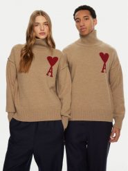 AMI PARIS Golf UKS406.018 Brązowy Regular Fit. Brązowe golfy AMI PARIS, m, bez wzorów, z wełny, bez kołnierzyka, bez ramiączek. Za 1,389.00 zł.