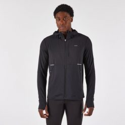 Bluza do biegania męska Kiprun Run 100 Warm ocieplana. Czarne bluzy z kapturem KIPRUN, l, bez wzorów, z materiału. Za 129.99 zł.