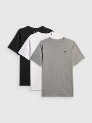 4F T-shirt regular gładki męski (3-pack) - biały+szary+czarny S. Białe t-shirty 4F, m, bez wzorów, z bawełny, bez kołnierzyka, bez ramiączek. Za 129.99 zł.
