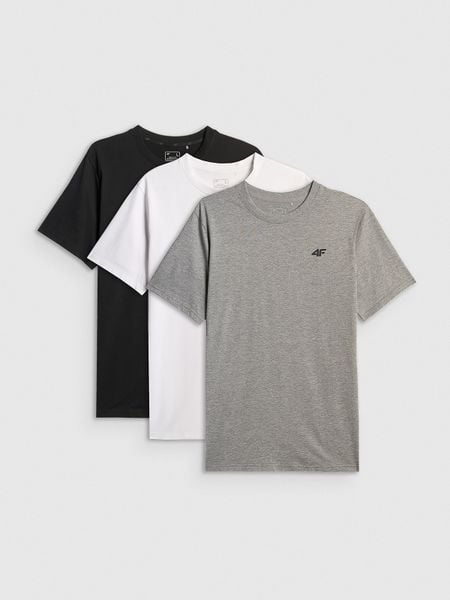 4F T-shirt regular gładki męski (3-pack) - biały+szary+czarny M. Białe t-shirty 4F, m, bez wzorów, z bawełny, bez kołnierzyka, bez ramiączek. Za 129.99 zł.