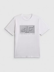 4F T-shirt regular z nadrukiem męski - biały S. Białe t-shirty 4F, m, bez wzorów, z dresówki, bez kołnierzyka, bez ramiączek. Za 69.99 zł.