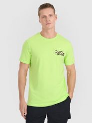 4F T-shirt regular z nadrukiem męski - zielony L. Zielone t-shirty 4F, l, bez wzorów, z bawełny, bez kołnierzyka, bez ramiączek. Za 59.99 zł.