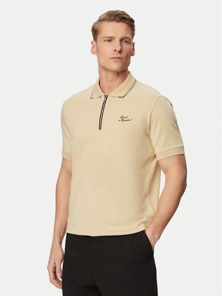 KARL LAGERFELD Polo 745021 562221 Beżowy Regular Fit. Brązowe koszulki polo KARL LAGERFELD, m, bez wzorów, z bawełny, bez kołnierzyka, bez ramiączek. Za 298.99 zł.